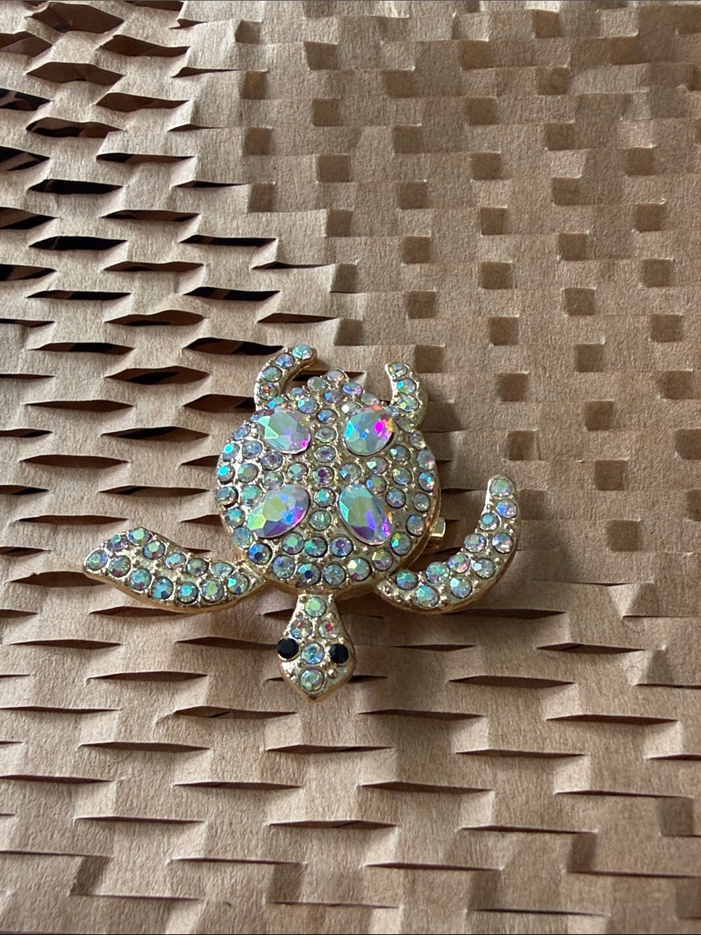 Crystal Sea Turtle Brooch - Aurora Borealis Rhinestones